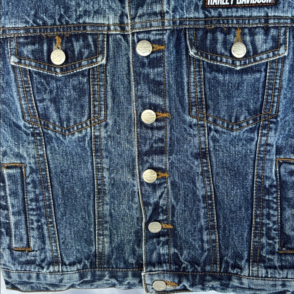 VINTAGE LIKE NEW! HARLEY-DAVIDSON DENIM BLUE JEANS JACKET & HEADWRAP SIZE 4T - Picture 9 of 16